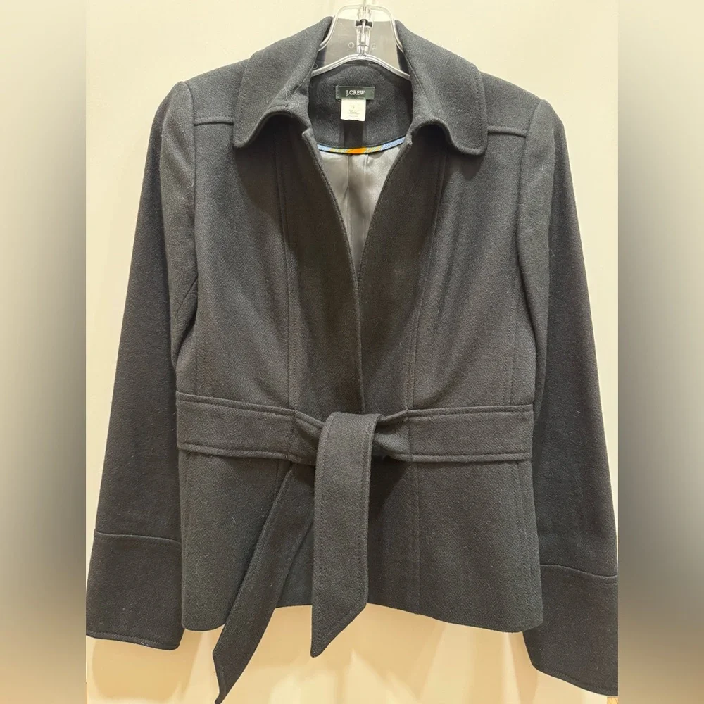 J. Crew Robert Noble Scottish Wool Belted Blazer Black Women’s Size 2 - Picture 6 of 12